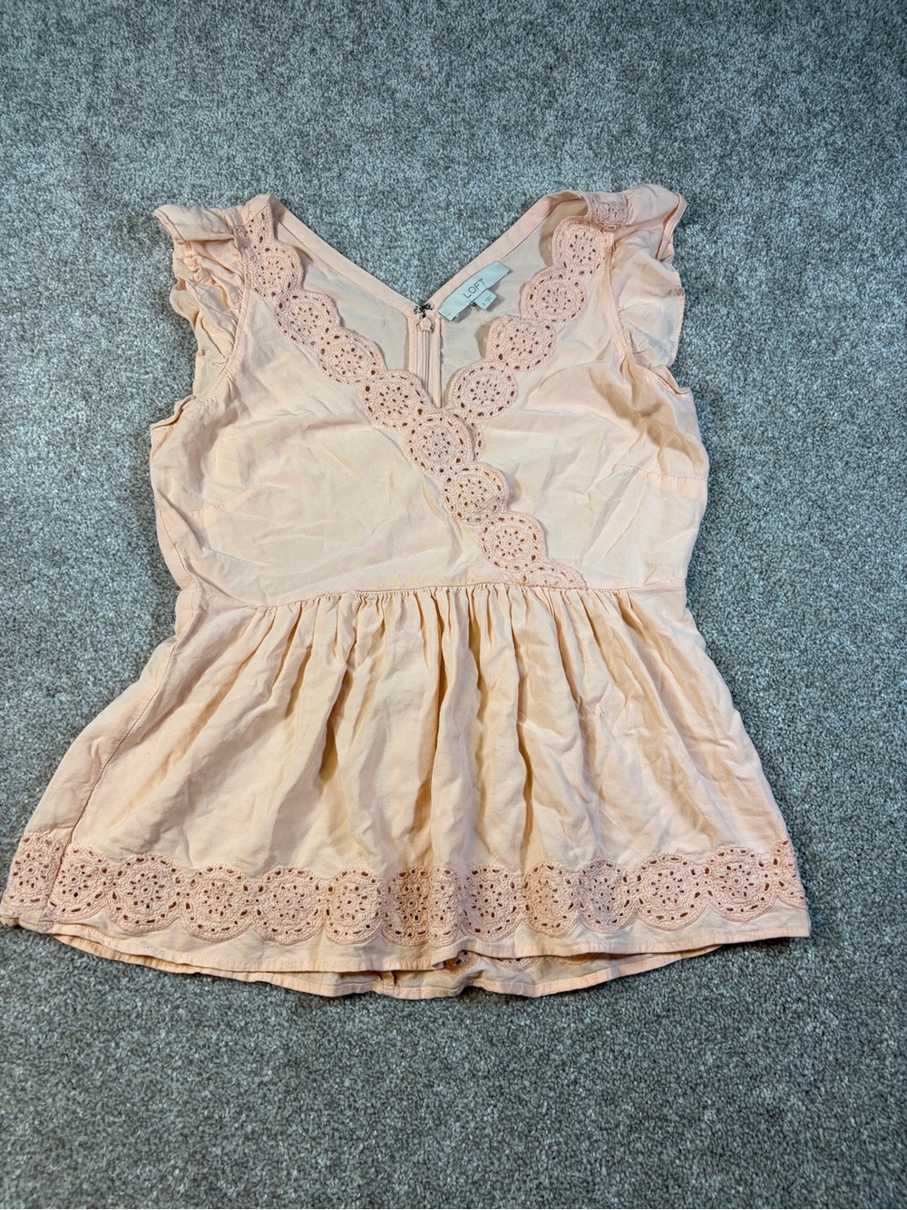 LOFT Peach Eyelet V‑Neck Peplum Camisole